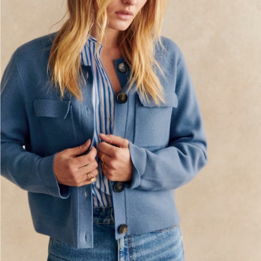 Sezane Blue Cardigan Sweater
